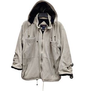 NY Classics Sports Corduroy Hooded Jacket Womens Large Beige Flannel Lined
